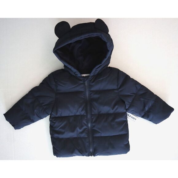 Old Navy 752343 Toddler Boys Sz 12-18M Navy WR Frost Free Critter Puffer Jacket - Picture 1 of 6